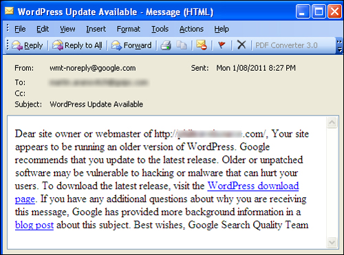 Even Google is warning WordPress users to keep their sites updated